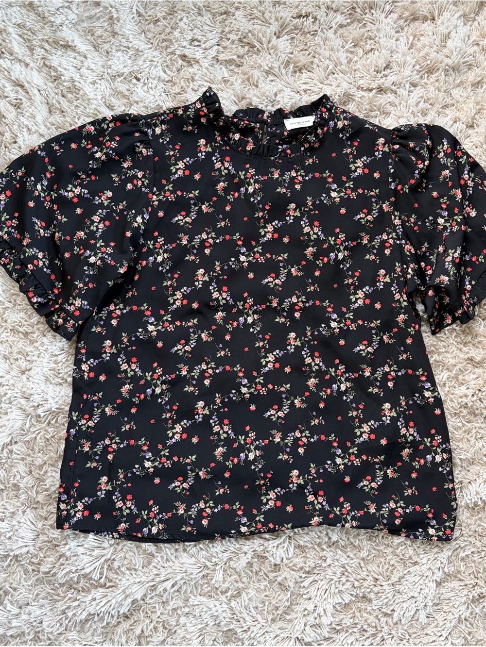 Black Floral Ruffled Top